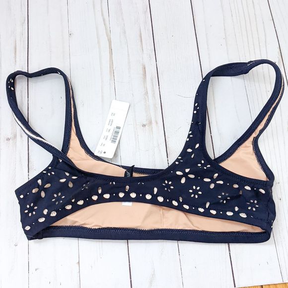 J Crew Scoop Laser Cut Eyelet Bikini Set Navy Blue NWT - Picture 6 of 9